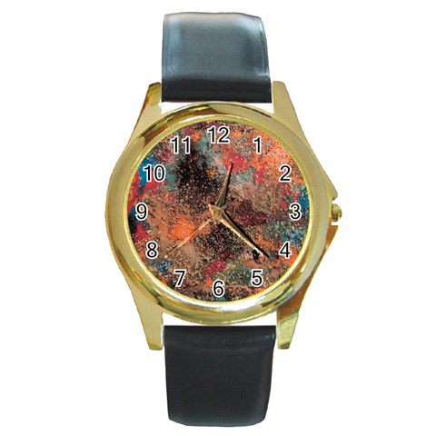 abstraction 22 Round Gold Metal Watch from ArtsNow.com Front