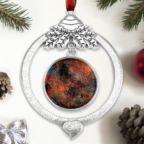 abstraction 22 Metal Silver X mas Leaves Round Ornament from ArtsNow.com Front