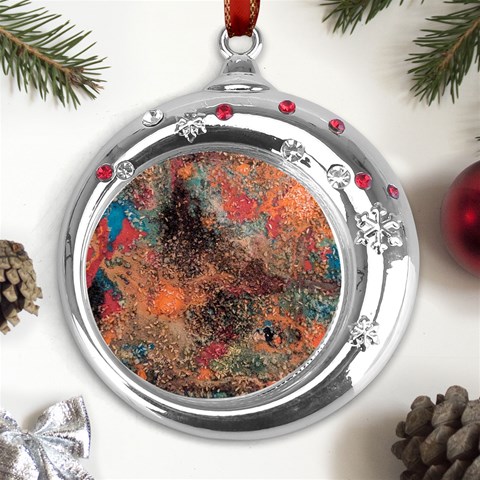 abstraction 22 Metal Snowflake Red Crystal Round Ornament from ArtsNow.com Front