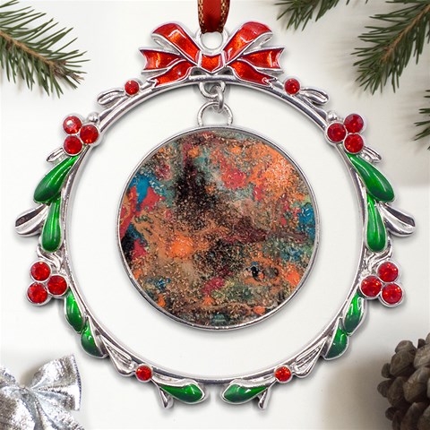 abstraction 22 Metal X mas Wreath Ribbon Ornament from ArtsNow.com Front
