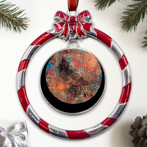 abstraction 22 Metal Red Ribbon Round Ornament from ArtsNow.com Front