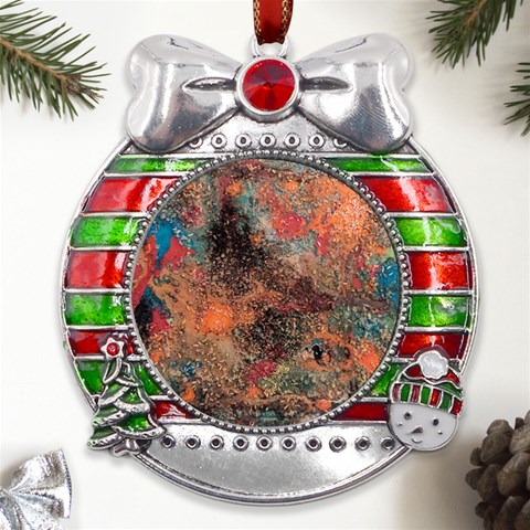 abstraction 22 Metal X Mas Ribbon With Red Crystal Round Ornament from ArtsNow.com Front