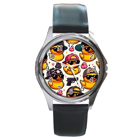 Gangster rubber ducky watch  Round Metal Watch from ArtsNow.com Front