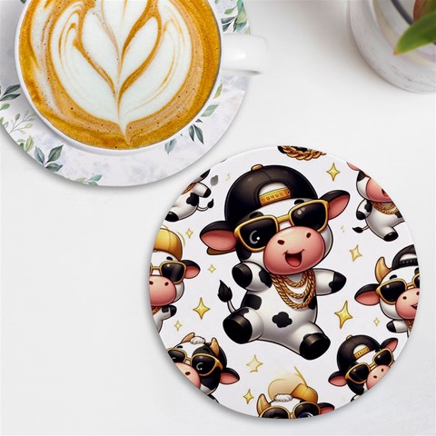 Dancing cow coaster UV Print Round Tile Coaster from ArtsNow.com Front