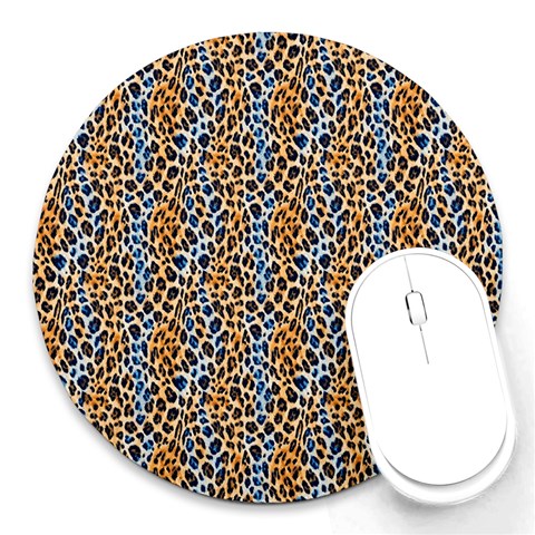 Blue Brown Leopard Round Mousepad from ArtsNow.com Front