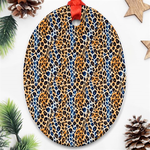 Blue Brown Leopard Ornament (Oval) from ArtsNow.com Front