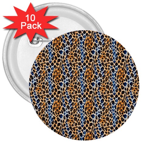 Blue Brown Leopard 3  Buttons (10 pack)  from ArtsNow.com Front