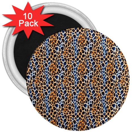 Blue Brown Leopard 3  Magnets (10 pack)  from ArtsNow.com Front
