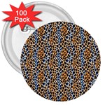 Blue Brown Leopard 3  Buttons (100 pack) 