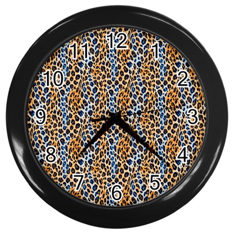 Blue Brown Leopard Wall Clock (Black) from ArtsNow.com Front