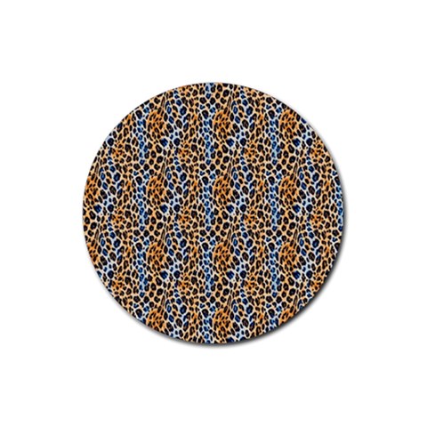 Blue Brown Leopard Rubber Coaster (Round) from ArtsNow.com Front