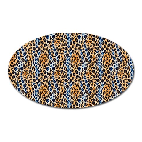 Blue Brown Leopard Oval Magnet from ArtsNow.com Front