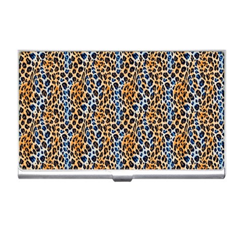 Blue Brown Leopard Business Card Holder from ArtsNow.com Front
