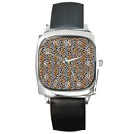 Blue Brown Leopard Square Metal Watch