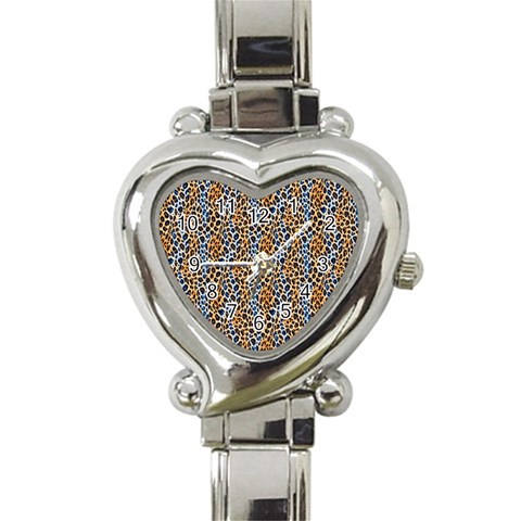 Blue Brown Leopard Heart Italian Charm Watch from ArtsNow.com Front