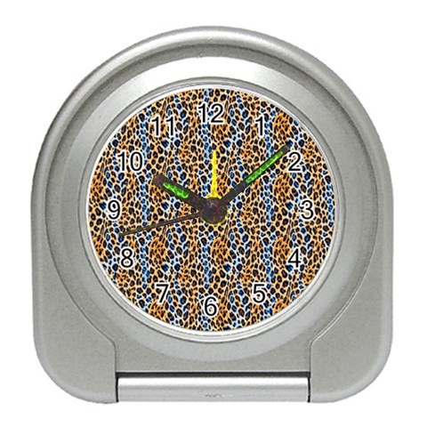Blue Brown Leopard Travel Alarm Clock from ArtsNow.com Front