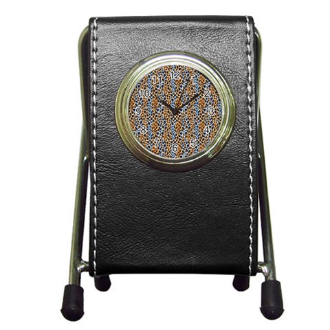 Blue Brown Leopard Pen Holder Desk Clock from ArtsNow.com Front