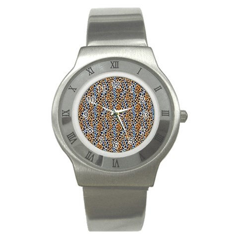 Blue Brown Leopard Stainless Steel Watch from ArtsNow.com Front