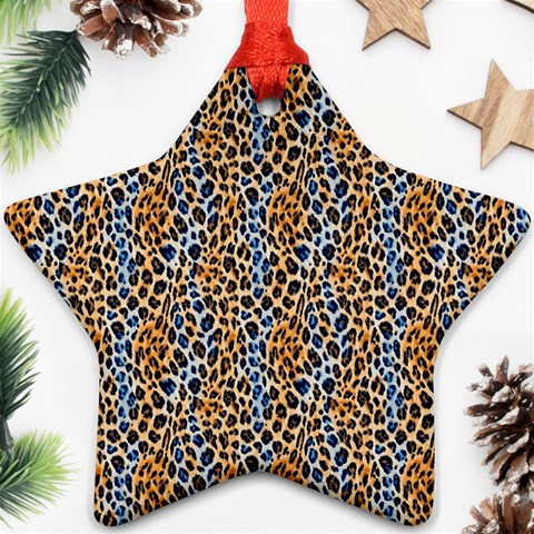 Blue Brown Leopard Star Ornament (Two Sides) from ArtsNow.com Front