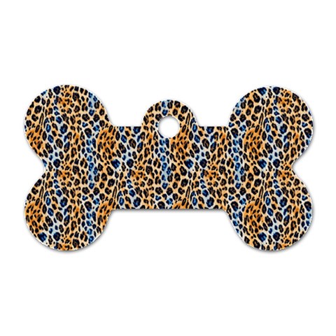 Blue Brown Leopard Dog Tag Bone (Two Sides) from ArtsNow.com Front