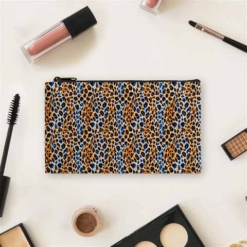 Blue Brown Leopard Cosmetic Bag (Small) from ArtsNow.com Front