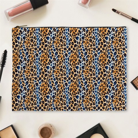 Blue Brown Leopard Cosmetic Bag (XL) from ArtsNow.com Front