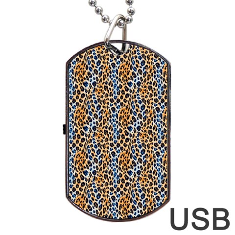 Blue Brown Leopard Dog Tag USB Flash (Two Sides) from ArtsNow.com Front
