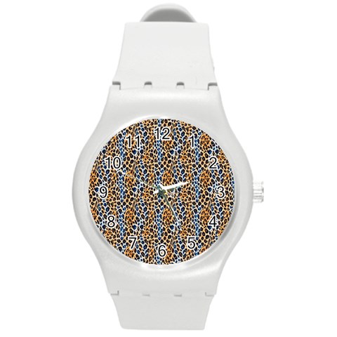 Blue Brown Leopard Round Plastic Sport Watch (M) from ArtsNow.com Front