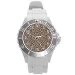 Blue Brown Leopard Round Plastic Sport Watch (L)