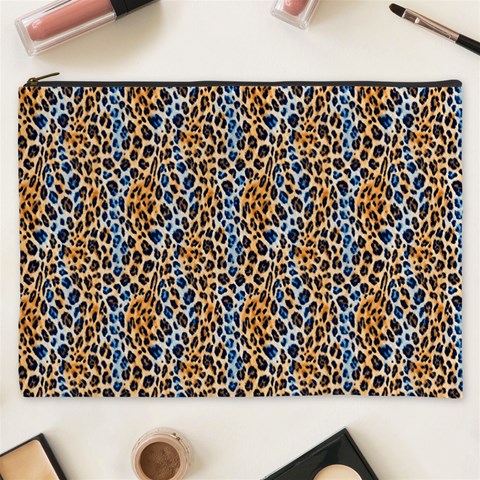 Blue Brown Leopard Cosmetic Bag (XXXL) from ArtsNow.com Front