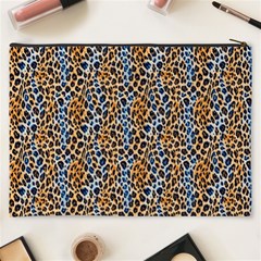 Blue Brown Leopard Cosmetic Bag (XXXL) from ArtsNow.com Back