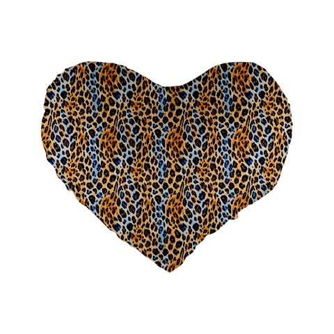 Blue Brown Leopard Standard 16  Premium Heart Shape Cushions from ArtsNow.com Front
