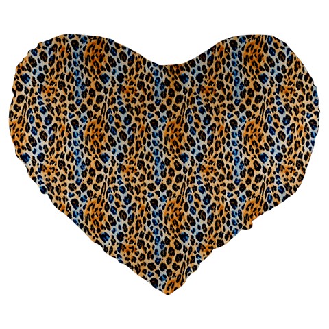 Blue Brown Leopard Large 19  Premium Heart Shape Cushions from ArtsNow.com Front