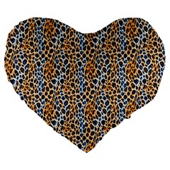 Blue Brown Leopard Large 19  Premium Heart Shape Cushions from ArtsNow.com Front