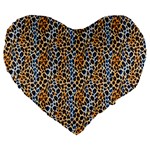 Blue Brown Leopard Large 19  Premium Heart Shape Cushions