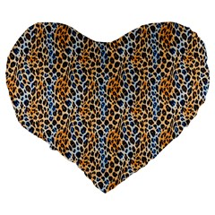 Blue Brown Leopard Large 19  Premium Heart Shape Cushions from ArtsNow.com Back