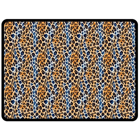 Blue Brown Leopard 80  x 56  Two Sides Fleece Blanket (Large) from ArtsNow.com 80 x60  Blanket Front