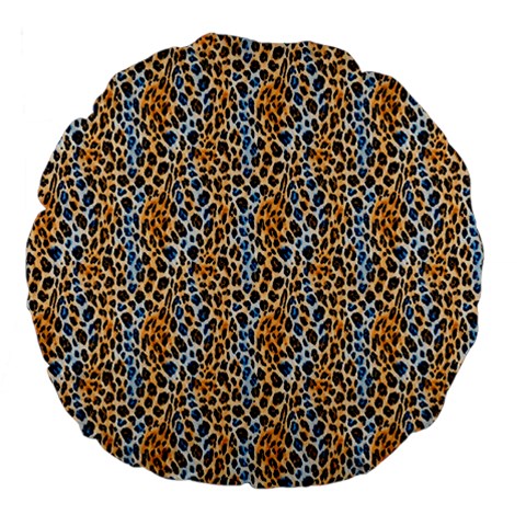 Blue Brown Leopard Large 18  Premium Flano Round Cushions from ArtsNow.com Front