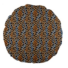 Blue Brown Leopard Large 18  Premium Flano Round Cushions from ArtsNow.com Front