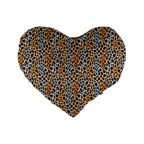 Blue Brown Leopard Standard 16  Premium Flano Heart Shape Cushions from ArtsNow.com Front