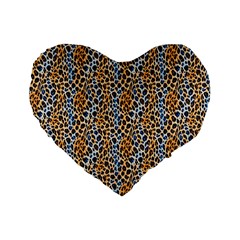 Blue Brown Leopard Standard 16  Premium Flano Heart Shape Cushions from ArtsNow.com Front