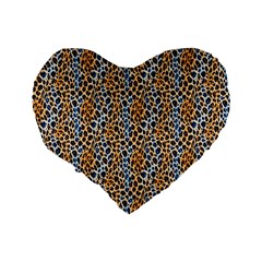 Blue Brown Leopard Standard 16  Premium Flano Heart Shape Cushions from ArtsNow.com Back