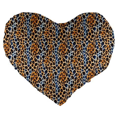 Blue Brown Leopard Large 19  Premium Flano Heart Shape Cushions from ArtsNow.com Front
