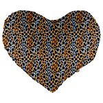 Blue Brown Leopard Large 19  Premium Flano Heart Shape Cushions