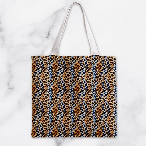 Blue Brown Leopard Zipper Grocery Tote Bag from ArtsNow.com Front