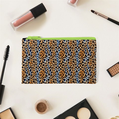 Blue Brown Leopard Cosmetic Bag (XS) from ArtsNow.com Front