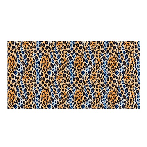 Blue Brown Leopard Satin Shawl 45  x 80  from ArtsNow.com Front