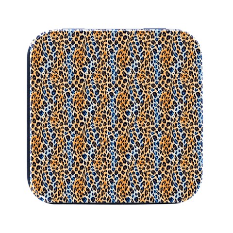 Blue Brown Leopard Square Metal Box (Black) from ArtsNow.com Front