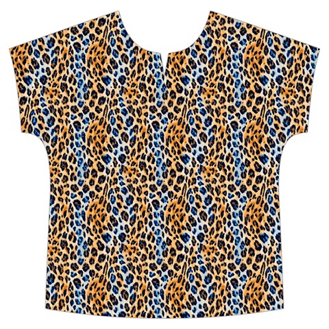 Blue Brown Leopard Short Sleeve Long Pants Satin Pajamas Set from ArtsNow.com Front