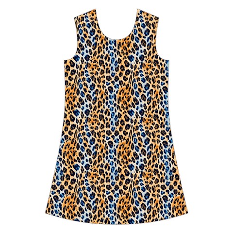 Blue Brown Leopard Kids  Short Sleeve Velvet Dress from ArtsNow.com Front